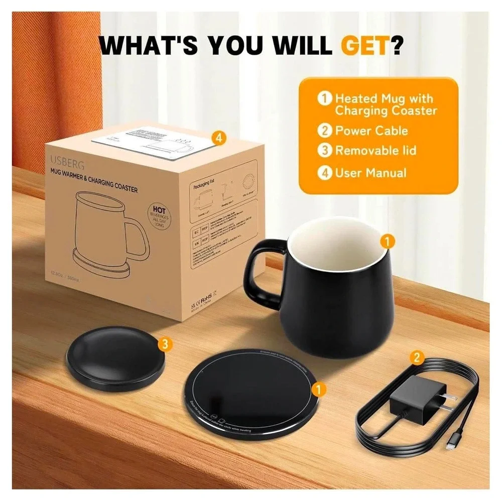 131°F Smart-Warming Ceramic Cup with Leak-Resistant Lid, 15W Wireless Charger...